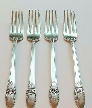 (4) Vtg 1847 Rogers Bros First Love Silver Plate Dinner Forks