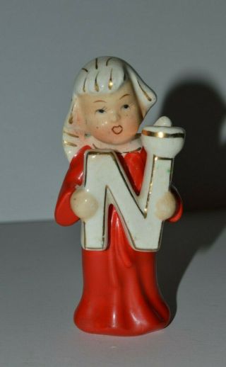 Vintage (50s) Christmas Relco Angel Letter N figurine candle holder 3.  5 