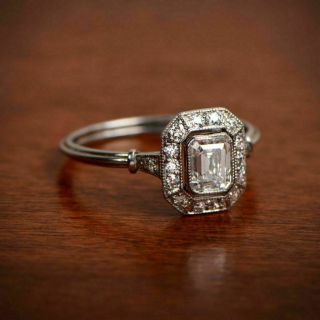 Antique Vintage Art Deco 1.  50 Ct Emerald Cut Diamond Engagement Ring 925 Silver