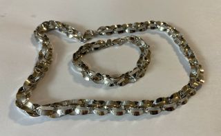 Vintage Bronze Milor Italy Silvertone 18’ Necklace & 7.  5 Bracelet 2 Piece Set