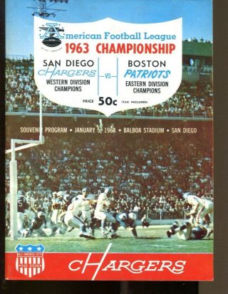 1963 Afl Championship Program Boston Patriots V San Diego Chargers 1/5/64 Ex/mt