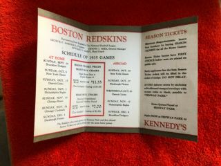 1935 BOSTON REDSKINS NFL SCHEDULE (LATER WASHINGTON REDSKINS) 2