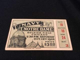 1928 NOTRE DAME VS.  NAVY FOOTBALL GAME TICKET STUB SOLDIER FIELD CHICAGO 2