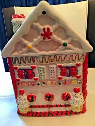 Vintage Ceramic Gingerbread House Cookie Jar Christmas Decoration 3
