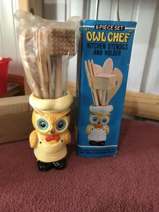 Vintage Owl Chef Utensil Holder