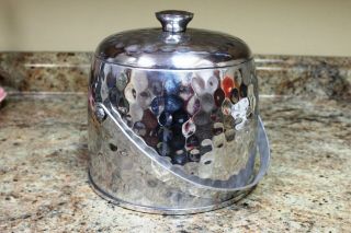 Vintage 1950s Kromex Mid - Century Polished Hammered Aluminum Ice Bucket