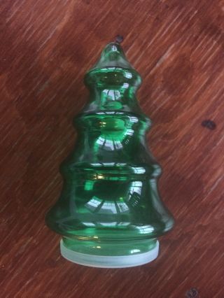 Vintage Green Glass Christmas Tree Candy Dish Holder Flashed On Color Lid Bottom