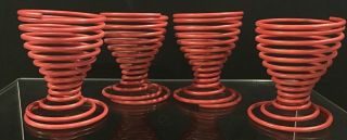 4 Vintage Wire Egg Cups Holder Coddler Coral Color Mid Century Individual