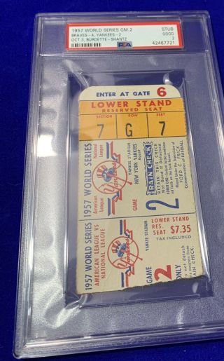 1957 World Series Ticket Stub Game 2 PSA 2 Good Braves Yankees Only 3 Higher 3