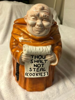 Vintage Cookie Jar " Thou Shalt Not Steal " Friar Monk Cookie Jar