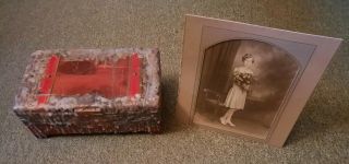 Antique Haunted Dybbuk Box With Content And Photo Of A Young Woman 1920s