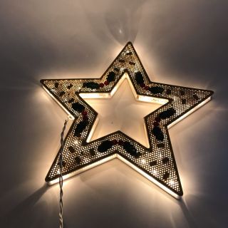 Vintage Light Up Christmas Star Wall Hanging With Holly