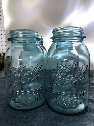 Vintage Blue Ball Perfect Mason Quart Jars Set Of 4