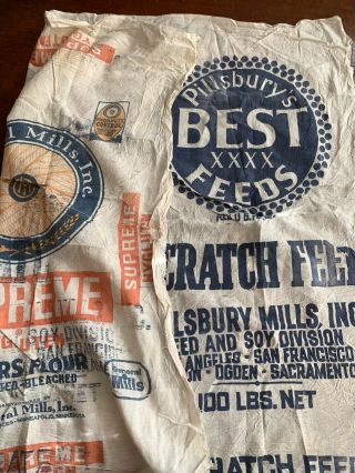 Vintage Pillsbury’s General Mills 100 Flour Feed Sack Graphics Inside Outside