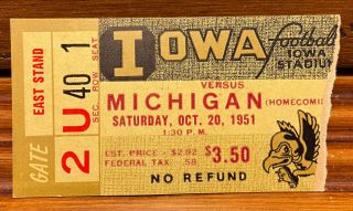 University of Iowa Hawkeyes Football 1951 Homecoming 3 Ticket Stubs vs Michigan 3