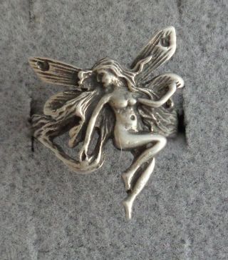 Vintage Sterling Silver Nude Winged Fairy Ring Art Nouveau Style Size 6