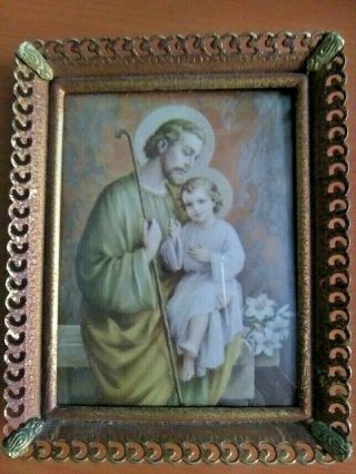 Vtg Saint Joseph Frame Catholic Devotional Image Foster Father Of Jesus Christ