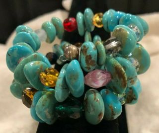 Vintage Polished Turquoise Chunks & Beads Wrap Bracelet - Statement Bracelet -