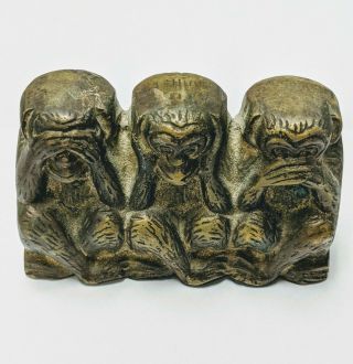 Three Wise Monkeys See Hear Speak No Evil Vintage Solid Brass Figurine