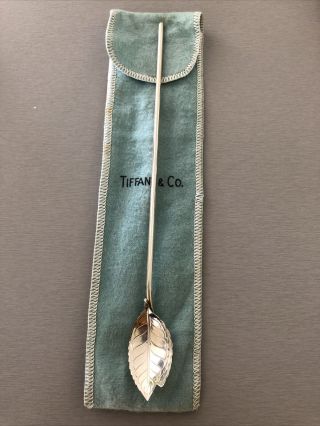 Tiffany Sterling Silver Leaf Form Ice Tea Sipper Straw With Felt Tiffany Bag