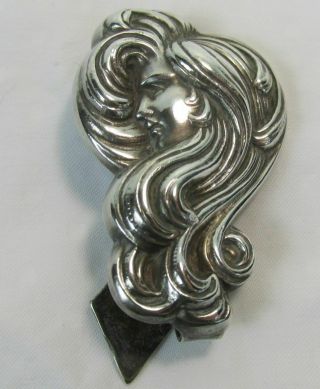 Antique Fancy Victorian Silver Chatelaine Clip Hook Art Nouveau Flowing Hair