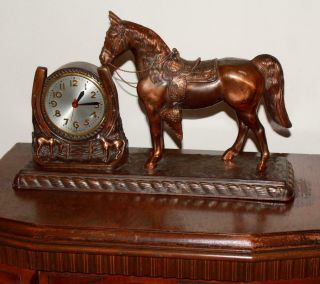 Antique Sessions Cast Metal Western Horse Mantle Clock - Clock