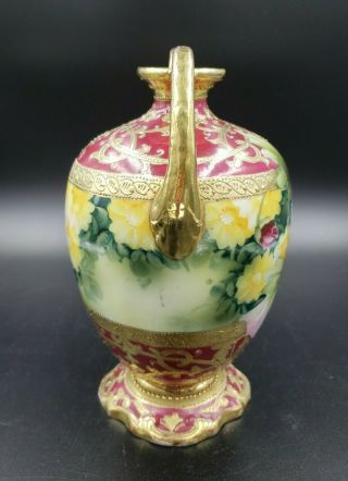 ANTIQUE NIPPON HAND PAINTED & GOLD GILDED FLORAL VASE 8.  75 
