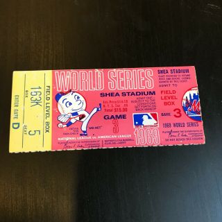 1969 World Series Game 3 York Mets Shea Stadium Ticket Nolan Ryan Pitched