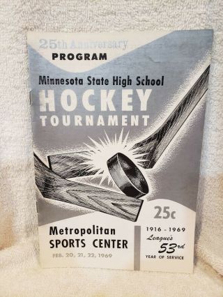 Vintage 1969 Minnesota State High School Hockey Tourney Program,  Edina Hornets