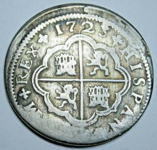 1723 Spanish Silver 2 Reales Antique 1700s Colonial Two Bit Pirate Treasure Coin
