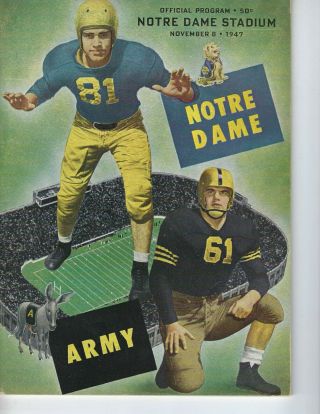 1947 11/8 Football Program Notre Dame Fighting Irish V Army Good