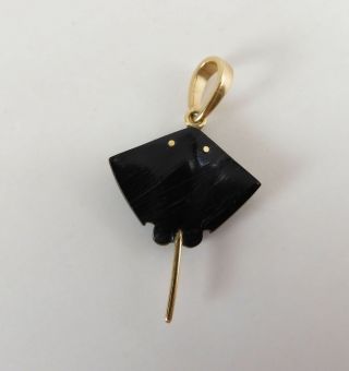 One Of A Kind 14k Yellow Gold Carved Black Stingray Pendant Charm Signed Fuchard