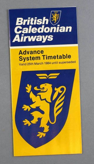 British Caledonian Airways Advance System Airline Timetable Summer 1984 Bcal