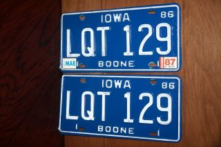 1986 / 1987 Iowa License Plate Pair Yom 