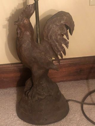 (a) Antique Folk Art Primitive Carved Wood Rooster Chicken Sculpture Lamp Light