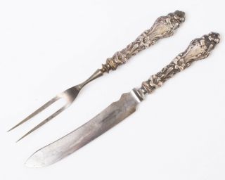 Antique Whiting Mfg Co Sterling Silver Handle Lily 2 - Pc Carving Set Fork Knife