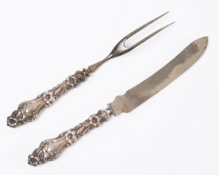 Antique Whiting Mfg Co Sterling Silver Handle Lily 2 - pc Carving Set Fork Knife 2