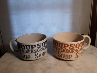 Set Of 2 Vintage Soup And Crackers Mugs Bowls Speckled With Handles