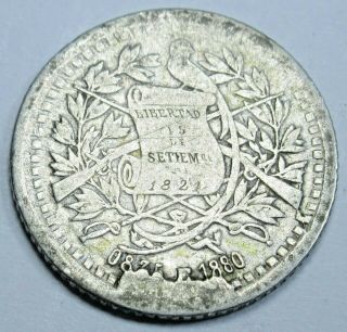 1880 Cud Error Guatemala Silver 1/2 Reales Antique 1800 