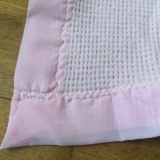 Vintage Baby Morgan Pink Acrylic Thermal Waffle Weave Baby Blanket Trim Crib Vtg