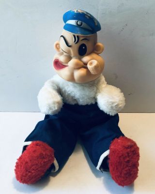 Vintage Gund Rubber Face Plush Popeye Sailor Toy Doll With Red Feet 1950s Rare