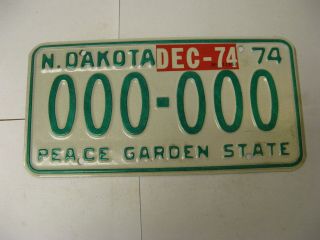 1974 74 North Dakota Nd Sample License Plate 000 - 000