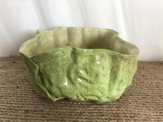 Antique Wannopee Pottery Lettuce Leaf Lg Square Salad Serving Bowl 4 - 3/4” Tall