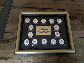 Framed Set Of 14 Vintage Olympic Pins - Calgary 1988 Winter Games