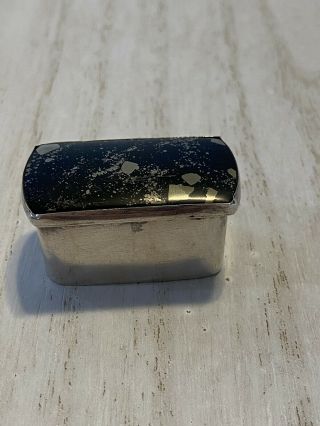 Vintage 925 Sterling Silver Pill Snuff Box Black Obsidian Lid
