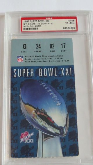 1987 Bowl Xxi York Giants Vs.  Denver Broncos Ticket Stub Phil Simms