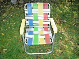 Vintage Childs Aluminum Folding Lawn Chair Rainbow Webbed Sun Terrace Brand