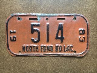 Vintage 1983 North Fond Du Lac Wisconsin Wi Bicycle License Plate.  (fair) 514