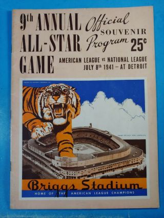 1941 All Star Program The 9th Annual Game Tigers Stadium Ex