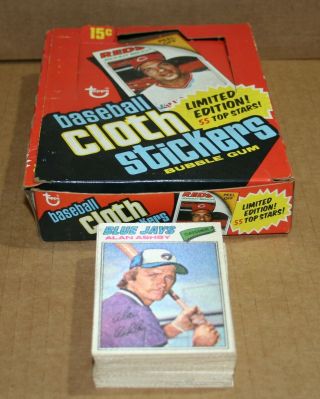 1977 Topps Cloth Baseball Card Stickers Set Of (55) Players With Empty Wax Box